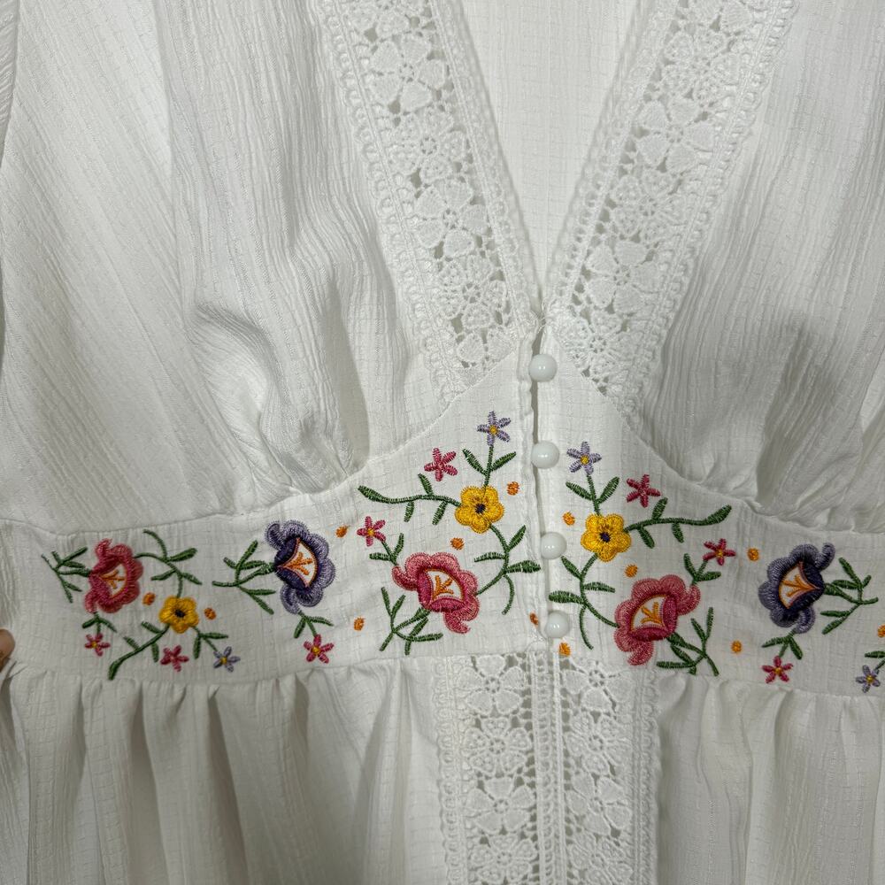 SHEIN Duster Maxi Dress Womens Size XXL White Floral Embroidered Boho Cover Up - Picture 9 of 12